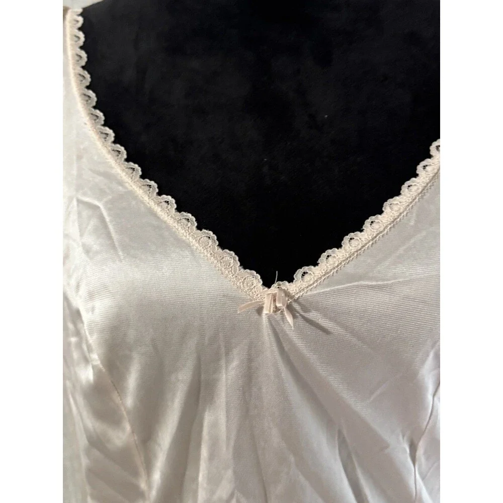 Vintage 80s Sears Peach Nylon Lace Trim Camisole Slip Tank Top Size 36 Coquette